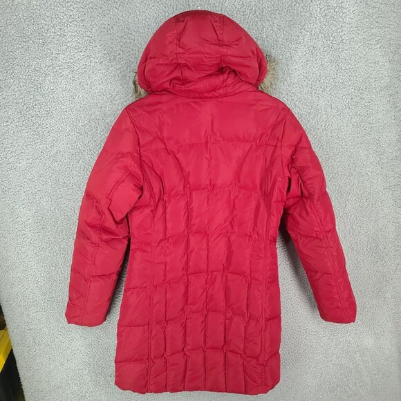 Eddie Bauer Parka Womens Small Down Puffer Hooded Faux Fur Jacket Red EB 650 - Picture 2 of 9
